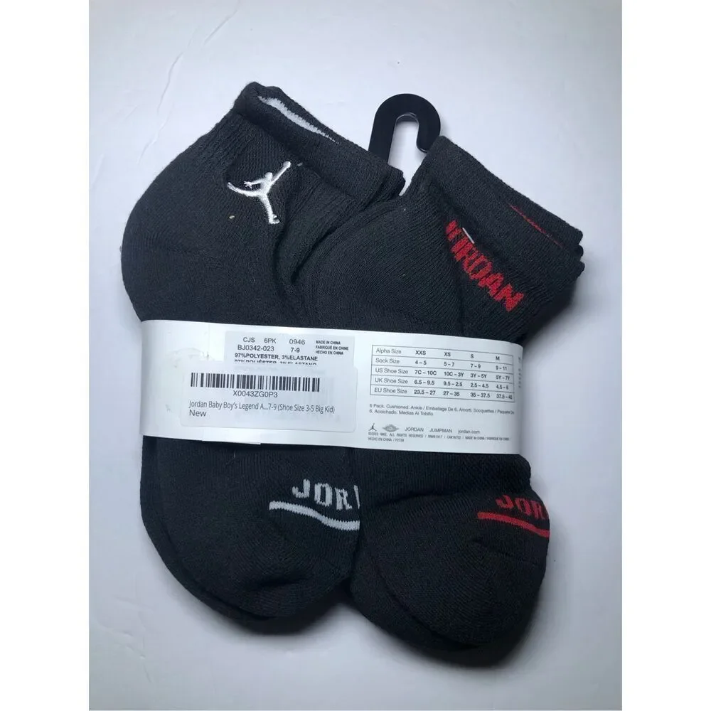 Jordan Kids Cushioned Ankle Socks 6 pack size 3Y-5Y
